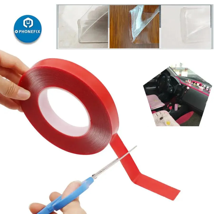 1mm*10m Length Strong Adhesive Double Sided No Trace PET Red Film