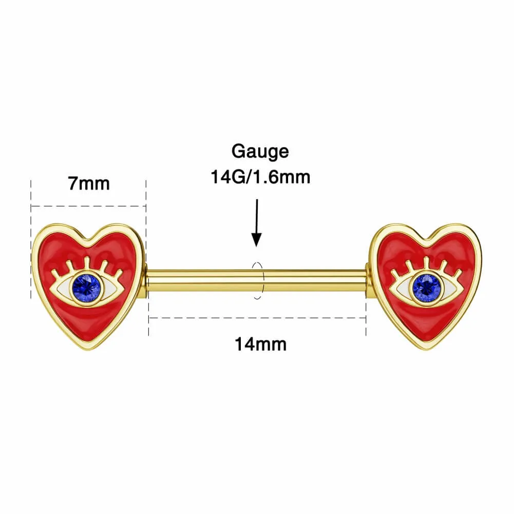 2Pcs 14G Red Heart Nipple Jewelry Evil Eye Nipple Ring