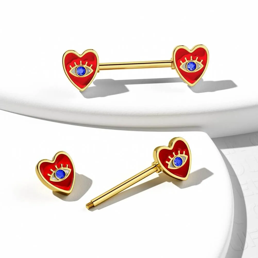 2Pcs 14G Red Heart Nipple Jewelry Evil Eye Nipple Ring