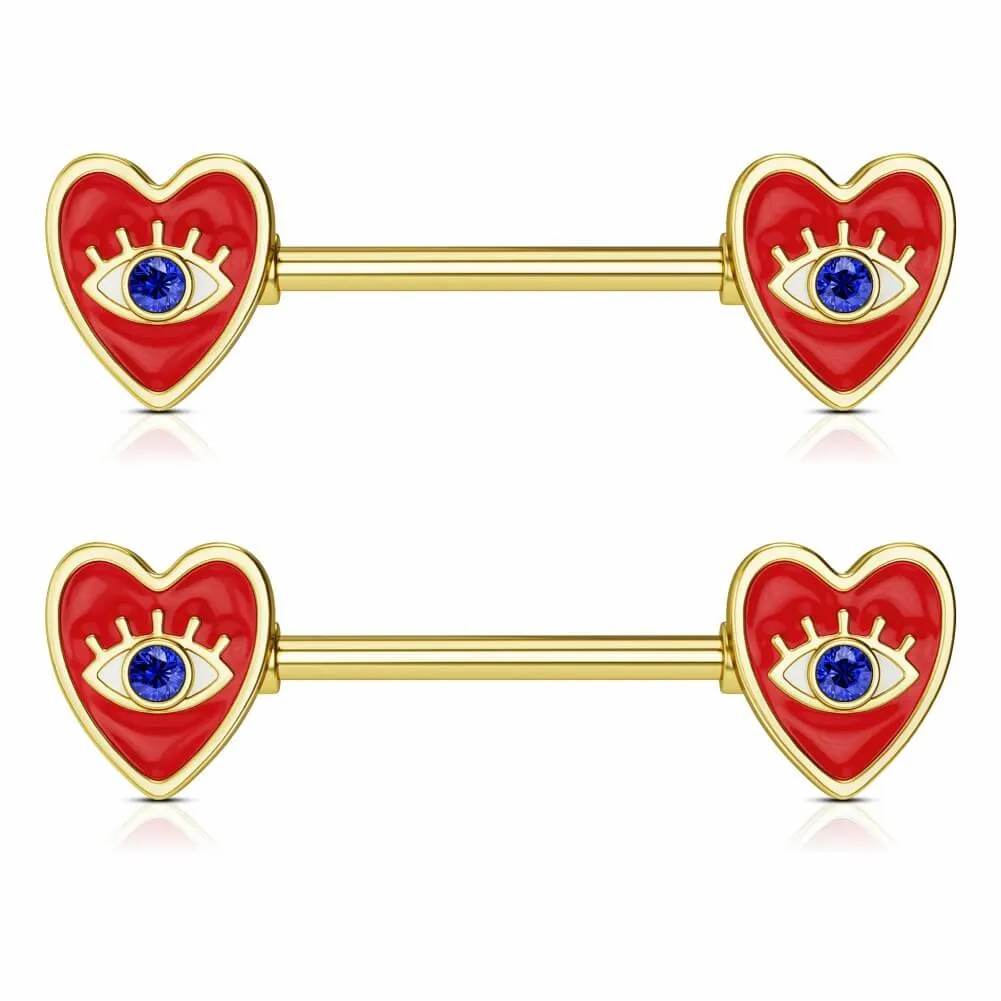 2Pcs 14G Red Heart Nipple Jewelry Evil Eye Nipple Ring