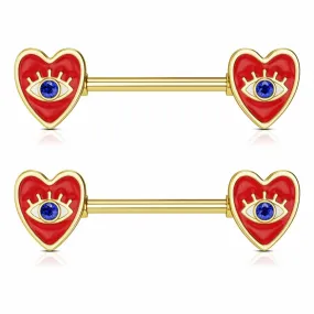 2Pcs 14G Red Heart Nipple Jewelry Evil Eye Nipple Ring
