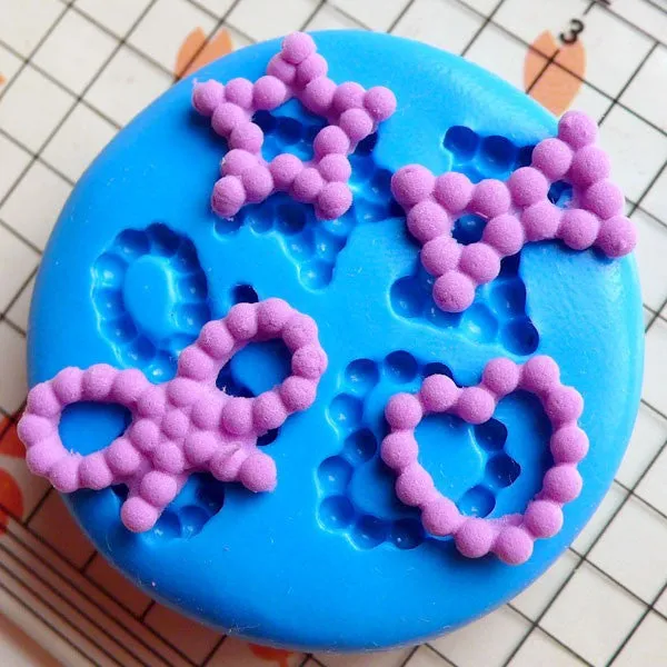4 in 1 Pearlized Star, Heart, Bow (11mm to 18mm) Silicone Flexible Push Mold - Miniature Food Sweets Jewelry Charms (Clay Fimo Resins) MD682