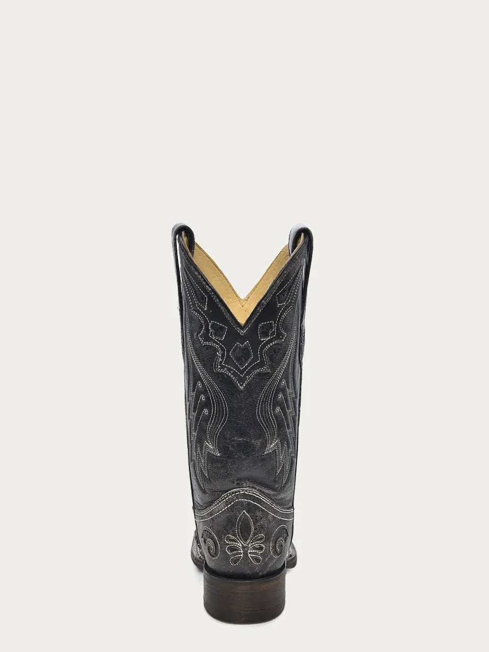 A2402 - WOMEN'S BLACK EMBROIDERY SNAKE INLAY SQUARE TOE COWBOY BOOT
