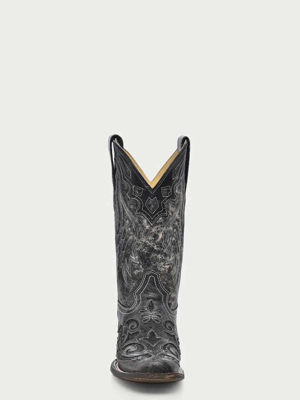 A2402 - WOMEN'S BLACK EMBROIDERY SNAKE INLAY SQUARE TOE COWBOY BOOT