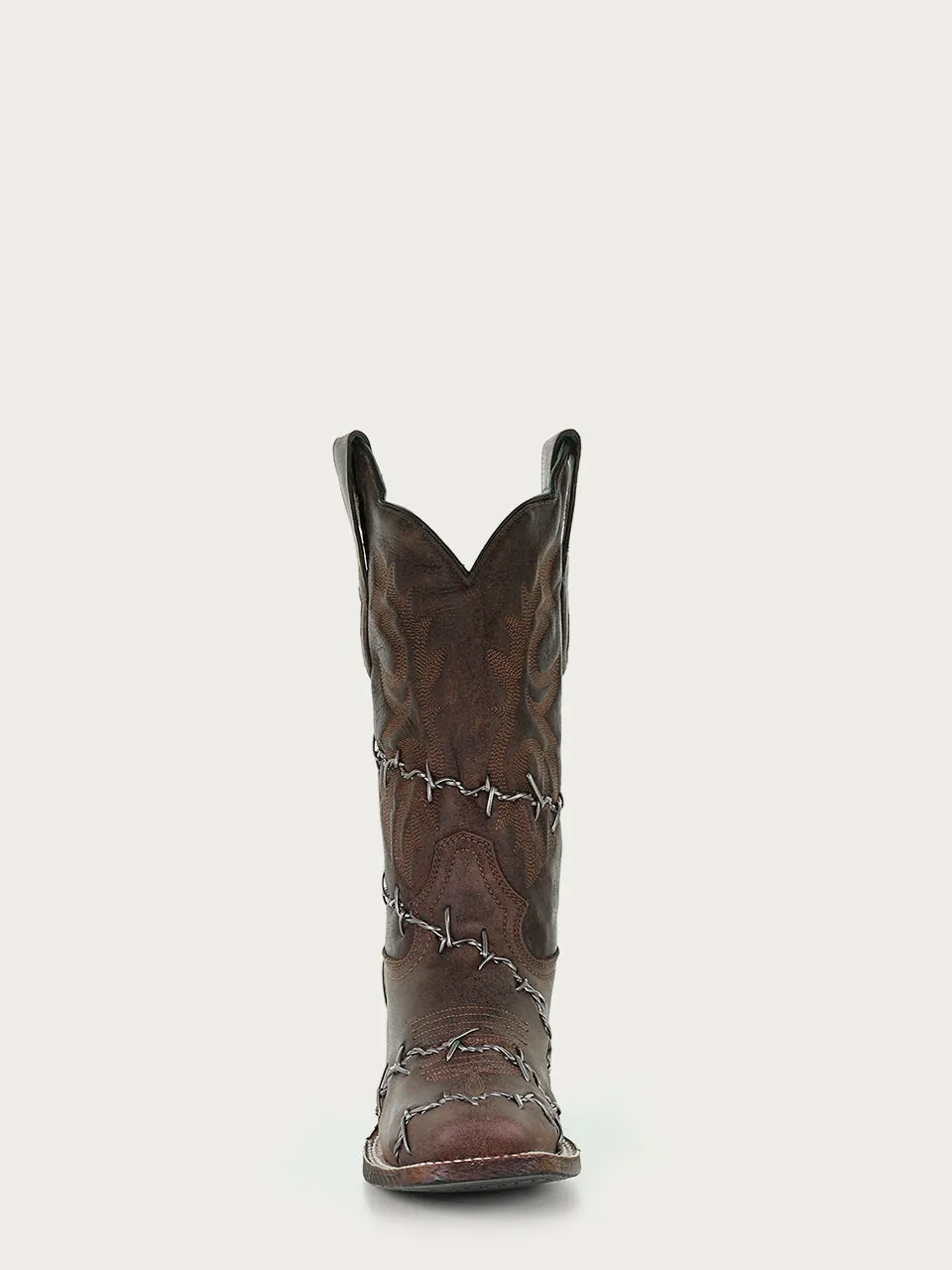 A3815 - WOMEN'S BROWN WOVEN BARBED WIRE SQUARE TOE RODEO COWBOY BOOT