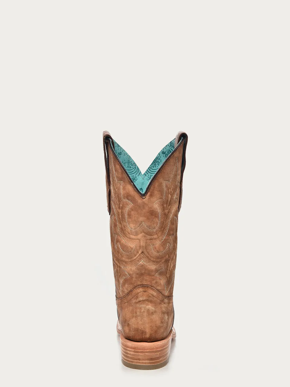 A4143 - WOMEN'S EMBROIDERY SAND WIDE SQUARE TOE COWBOY BOOT