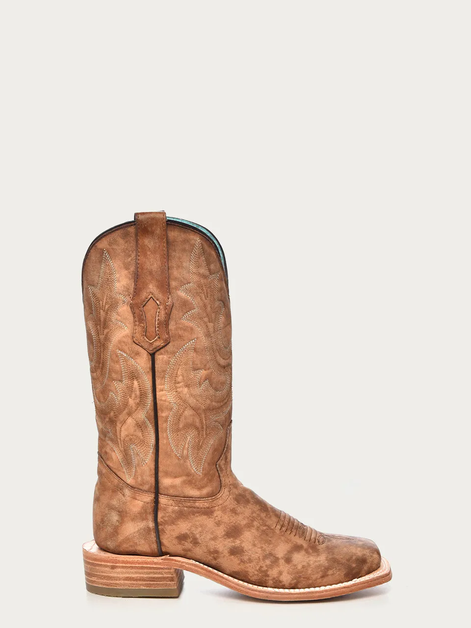 A4143 - WOMEN'S EMBROIDERY SAND WIDE SQUARE TOE COWBOY BOOT