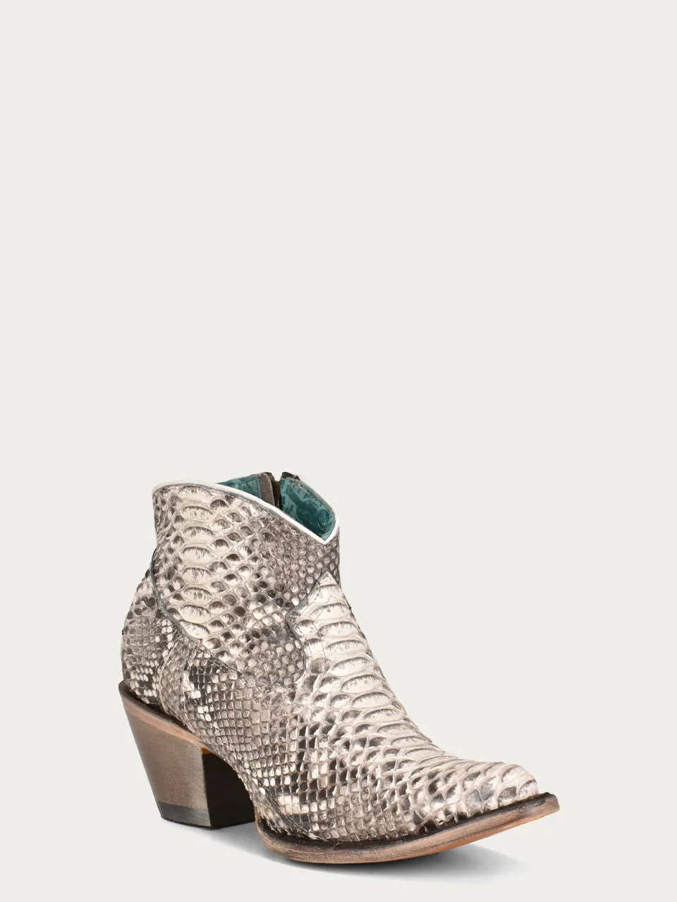 A4319 - WOMEN'S GENUINE FULL PYTHON J TOE BOOTIE WITH ZIPPER