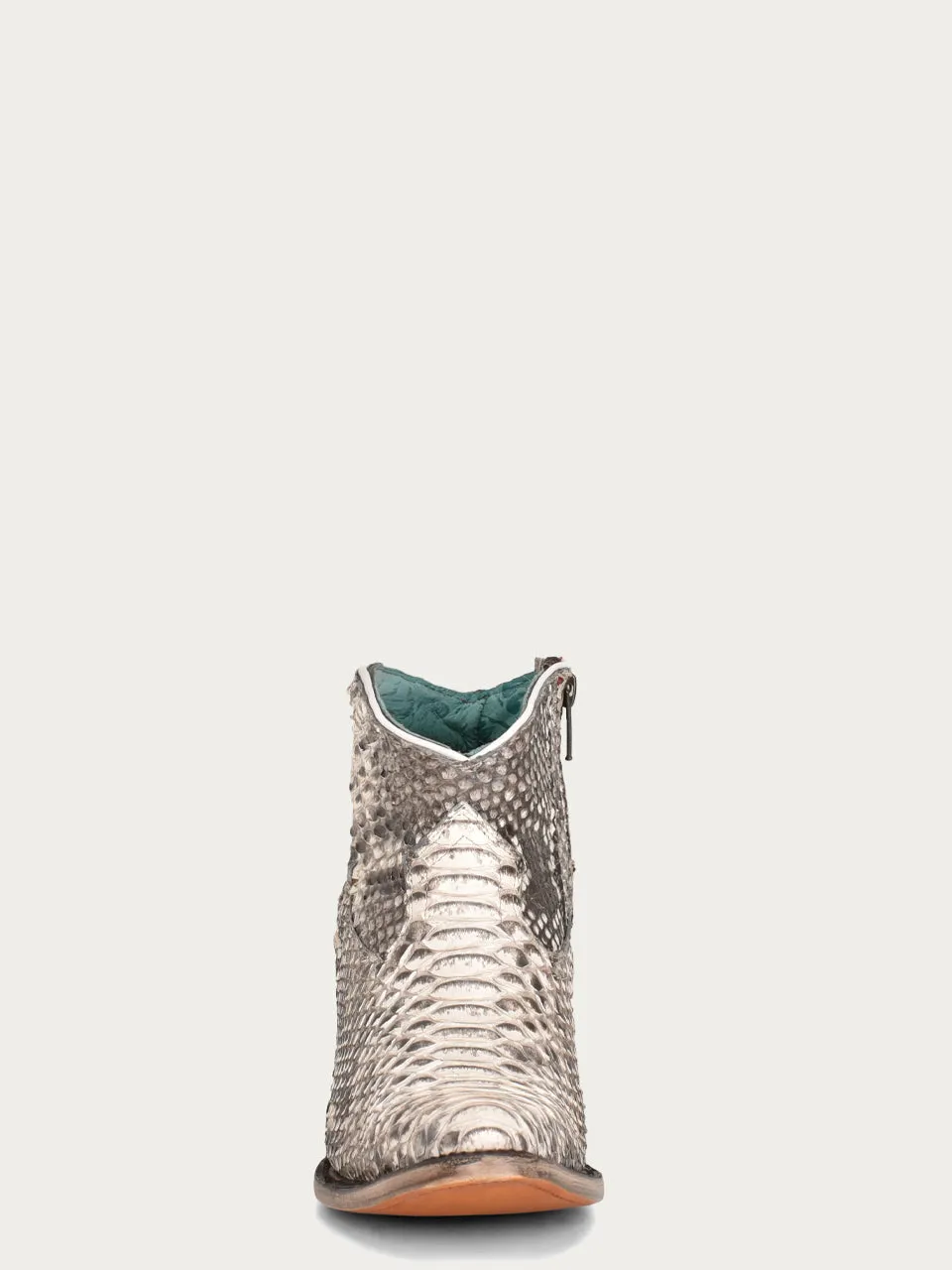 A4319 - WOMEN'S GENUINE FULL PYTHON J TOE BOOTIE WITH ZIPPER