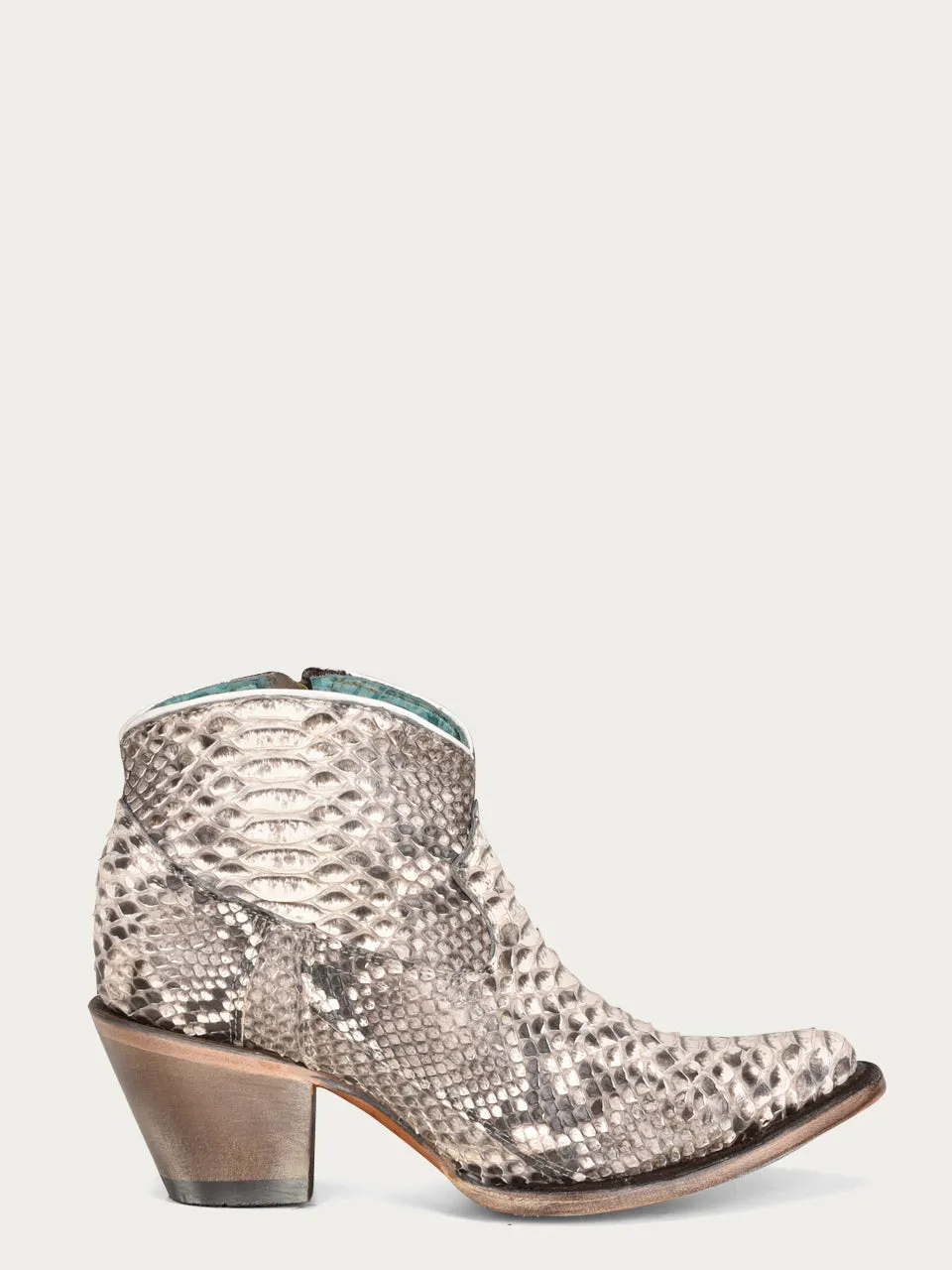 A4319 - WOMEN'S GENUINE FULL PYTHON J TOE BOOTIE WITH ZIPPER