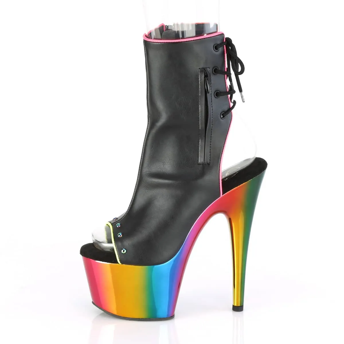 ADORE-1018RC-02 Black & Multi Colour Calf High Peep Toe Boots