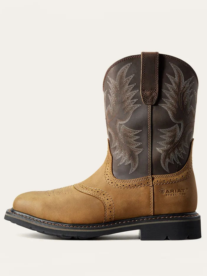 Ariat 10010134 Mens Sierra Wide Square Toe Steel Toe Work Boot Aged Bark Tan