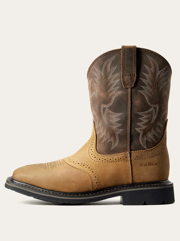 Ariat 10010148 Mens Sierra Wide Square Toe Work Boot Aged Bark Tan