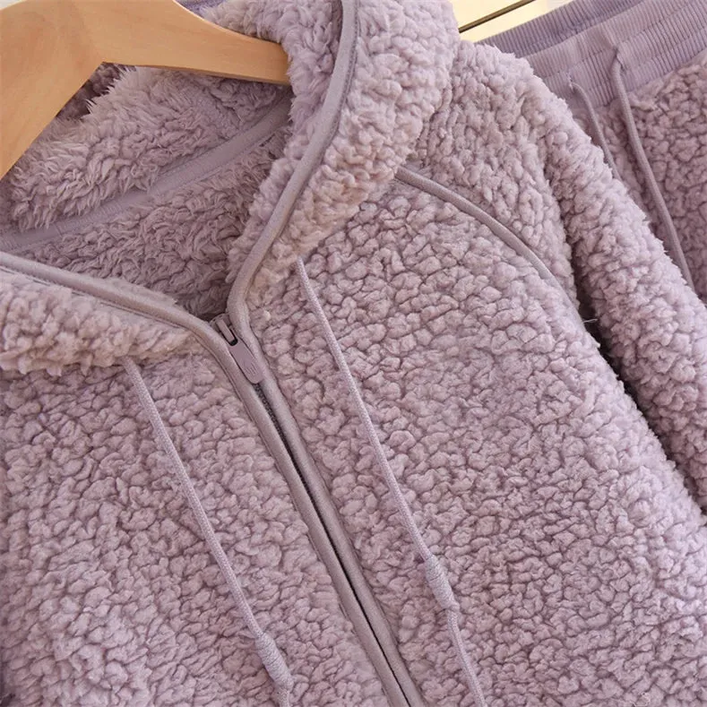 Autumn/Winter New Women’s Warm Soft Coral Fleece Pajamas – 2-Piece Home Suit, Casual Hooded Nightwear for Couples