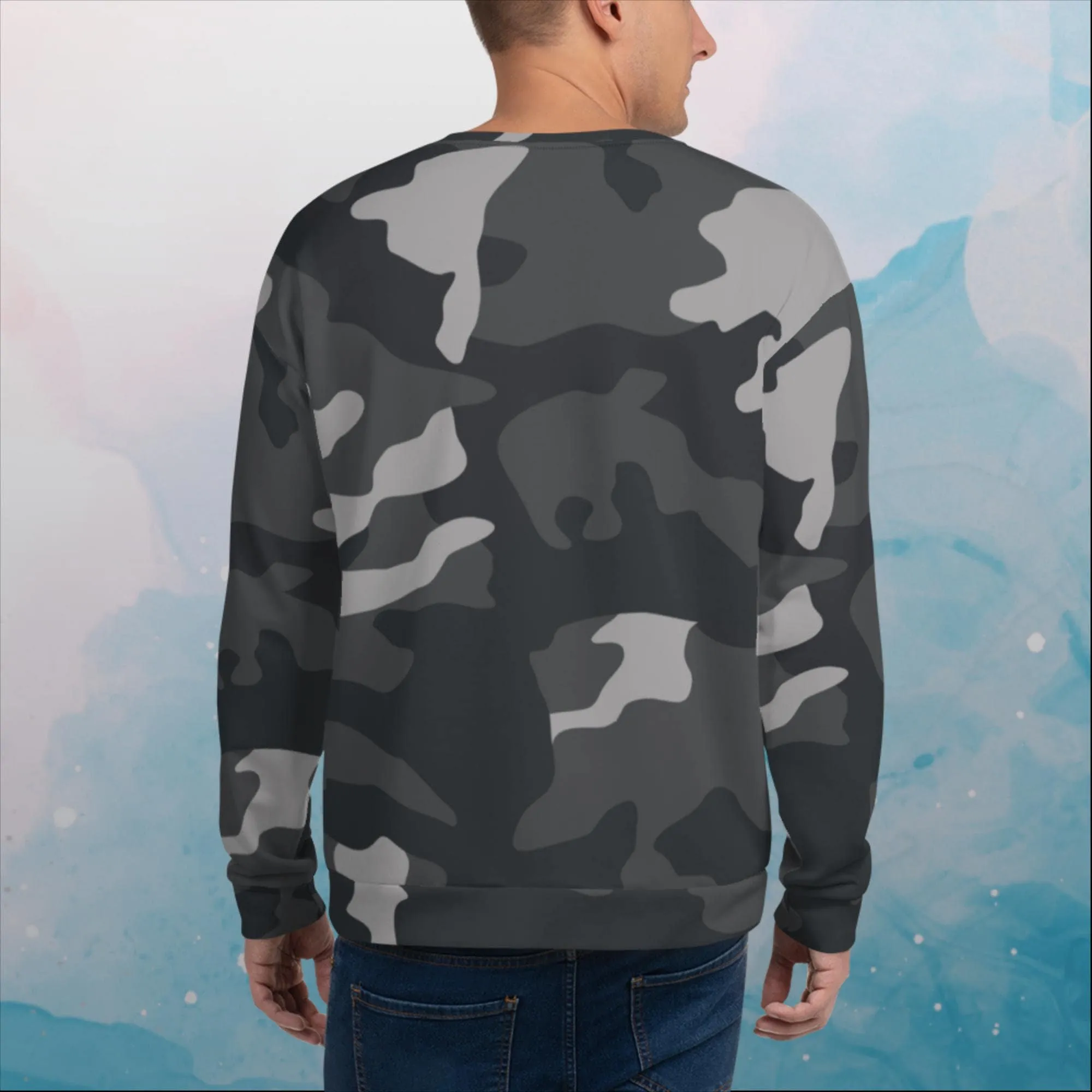 Black and Grey Camo Print Unisex Sweatshirt