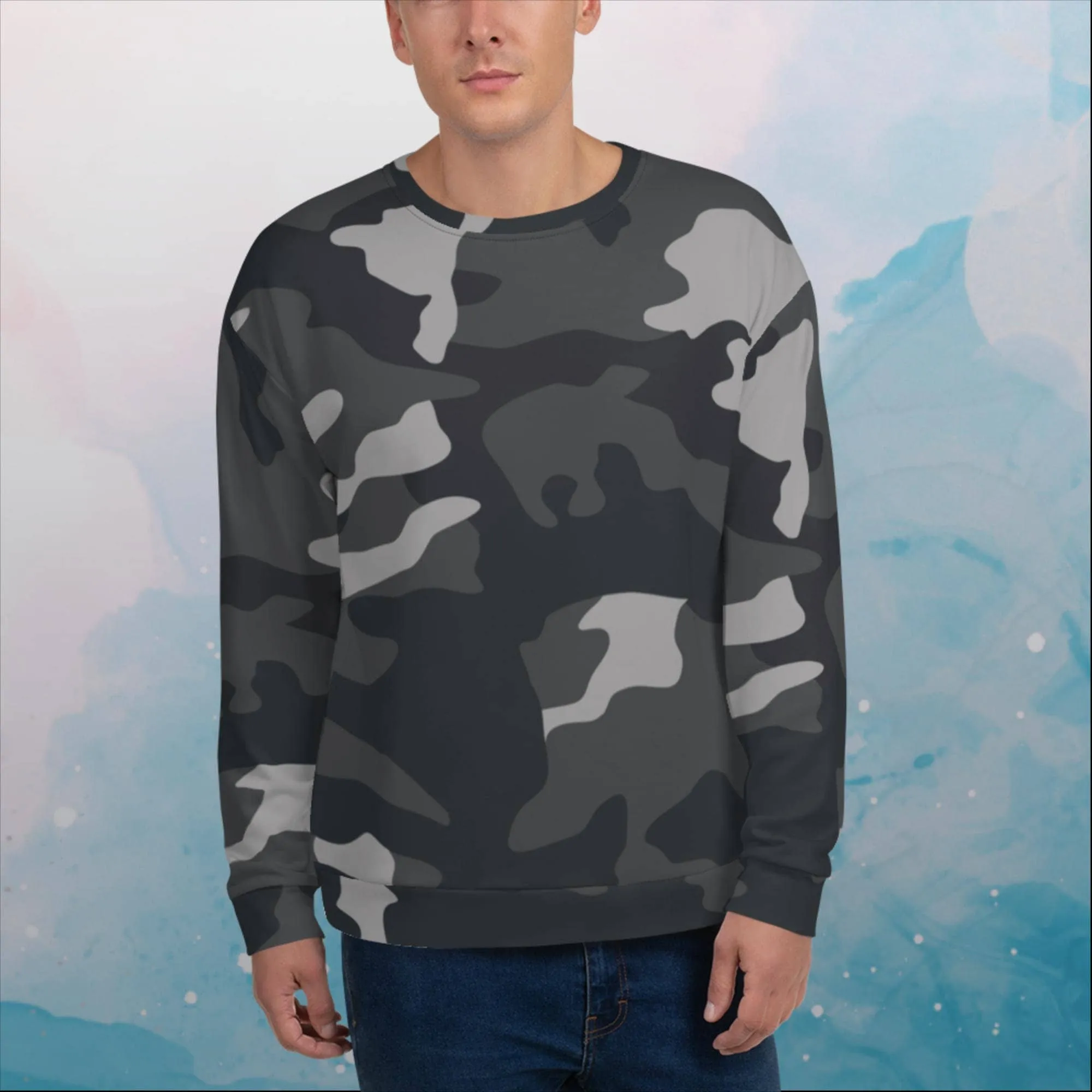 Black and Grey Camo Print Unisex Sweatshirt
