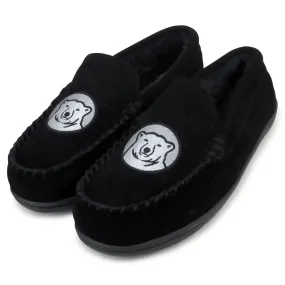 Black Bowdoin Slippers with Mascot Medallion