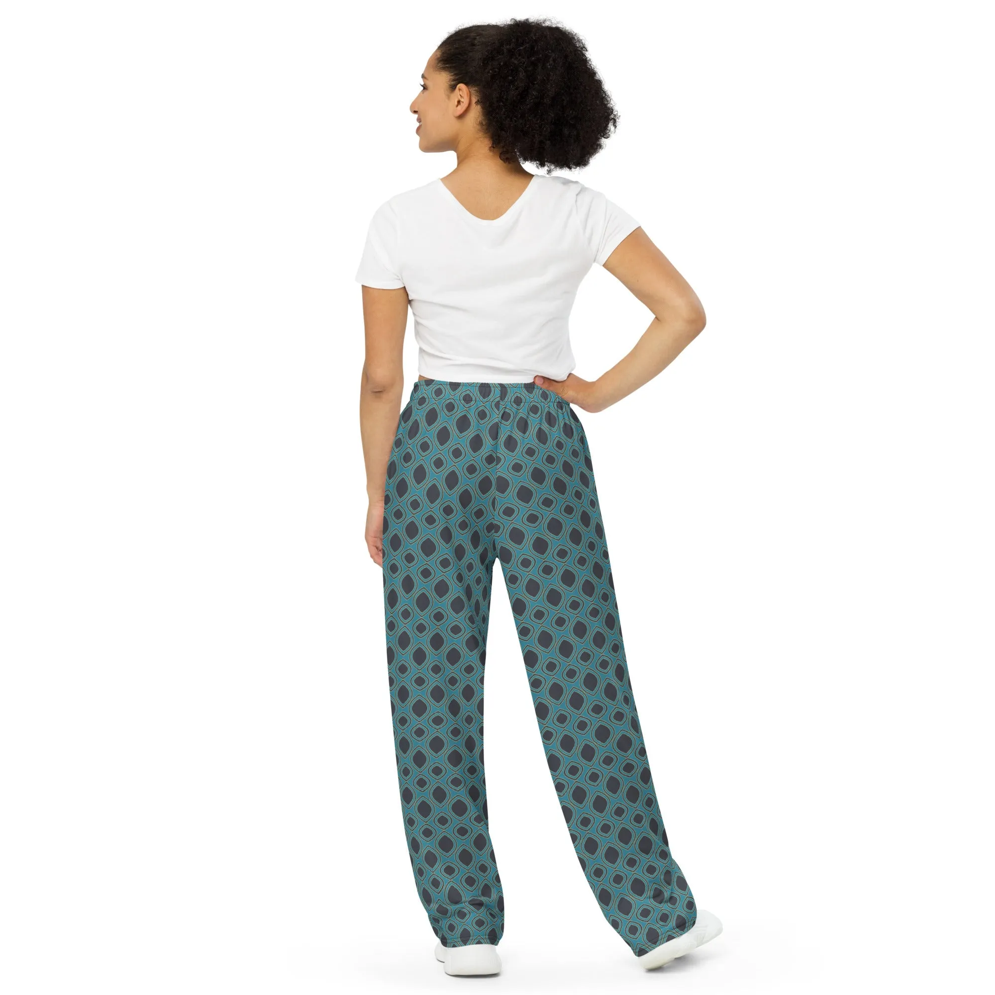 Blue and Gold Spires design on wide-leg pants
