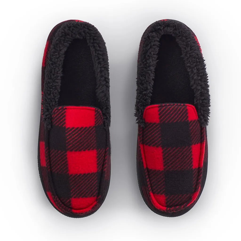 Boys Buffalo Check Fleece Moccasin Slipper