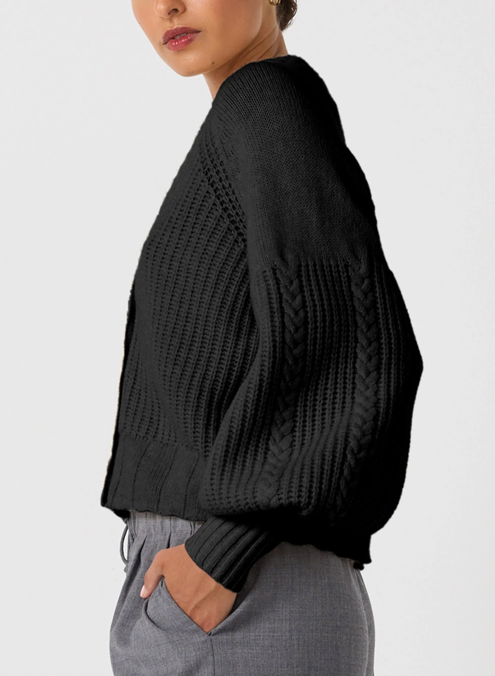 Bronwyn Wool Knit Cardigan | Black | Restock