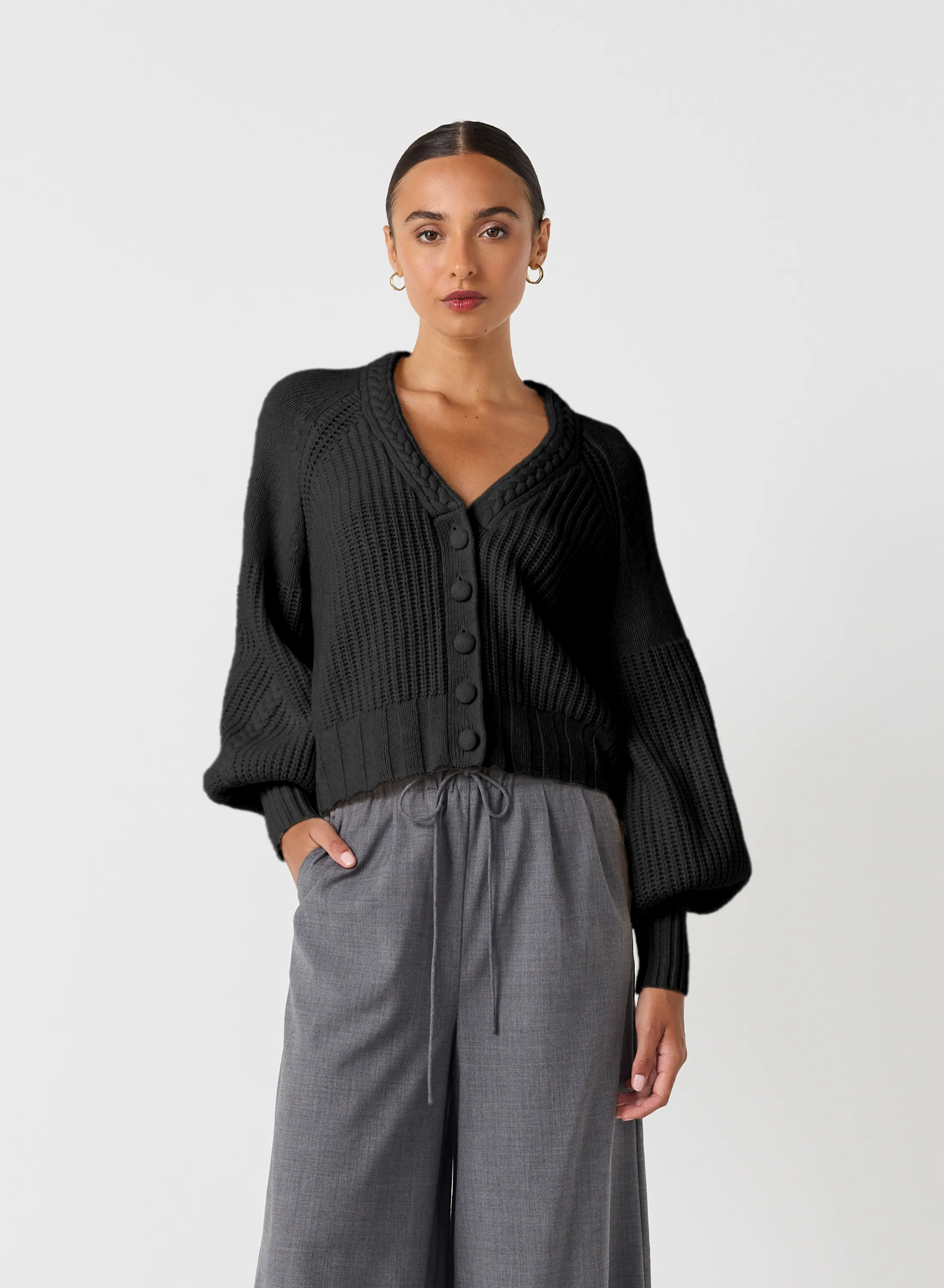 Bronwyn Wool Knit Cardigan | Black | Restock
