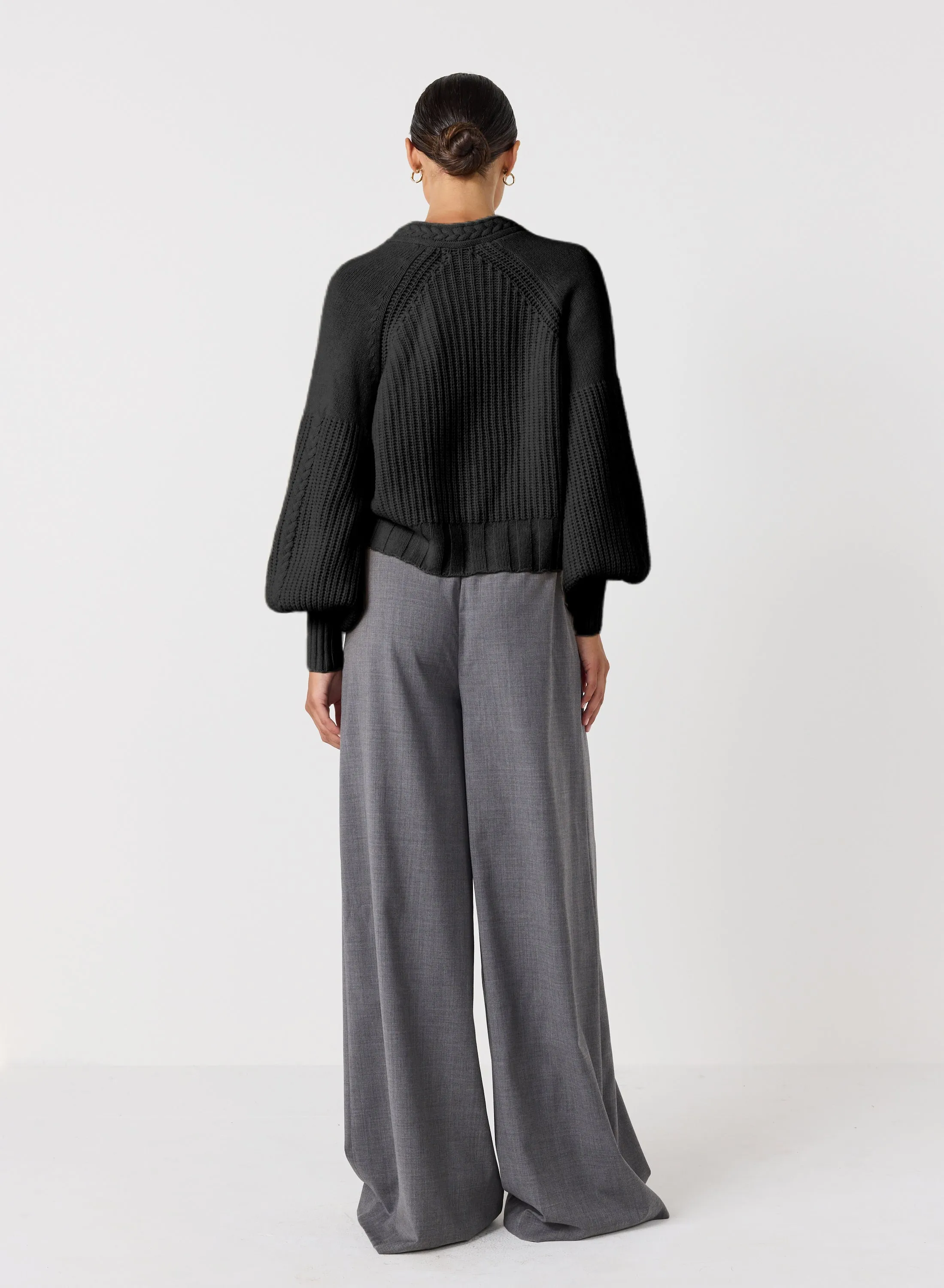Bronwyn Wool Knit Cardigan | Black | Restock