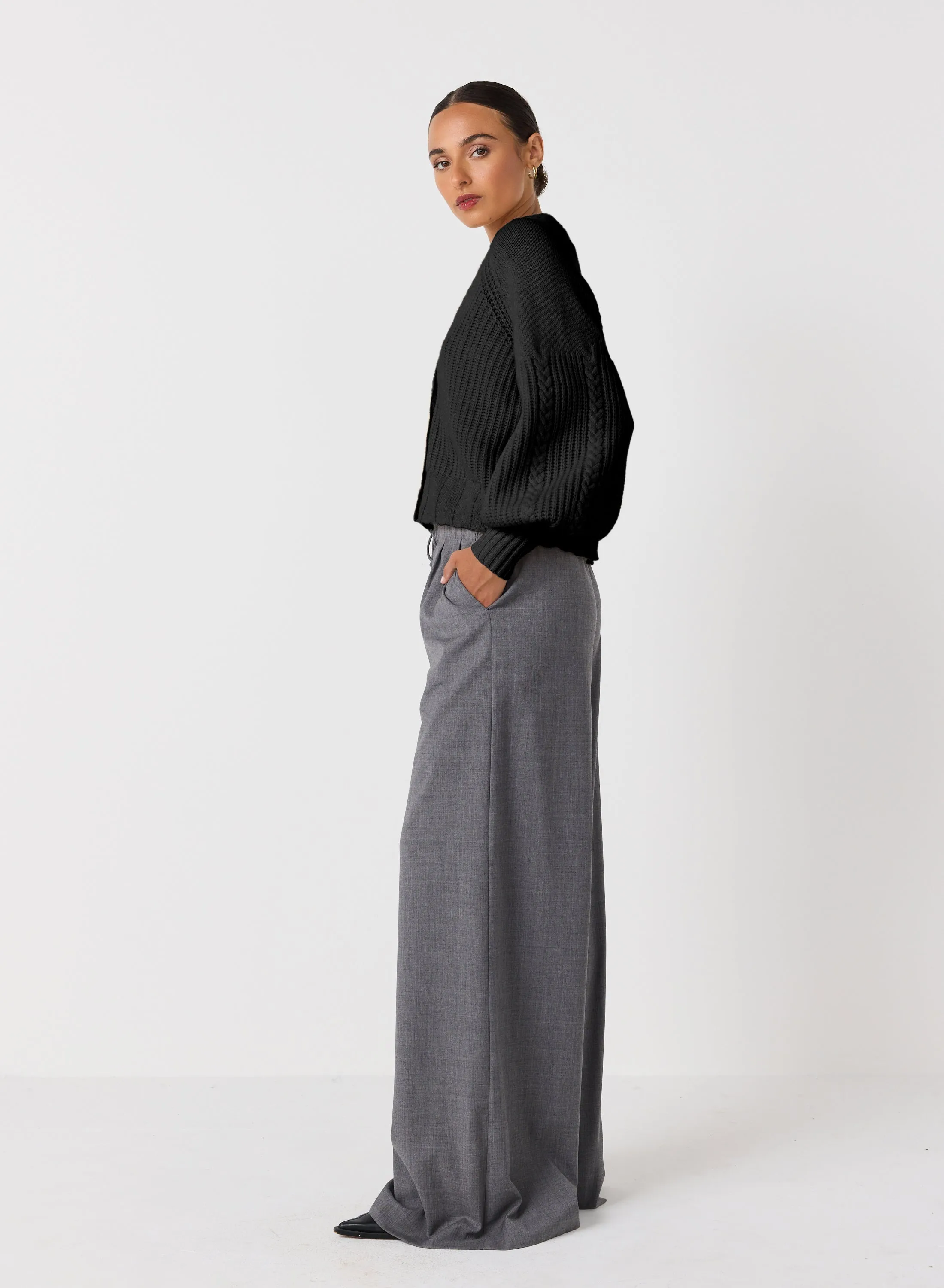 Bronwyn Wool Knit Cardigan | Black | Restock