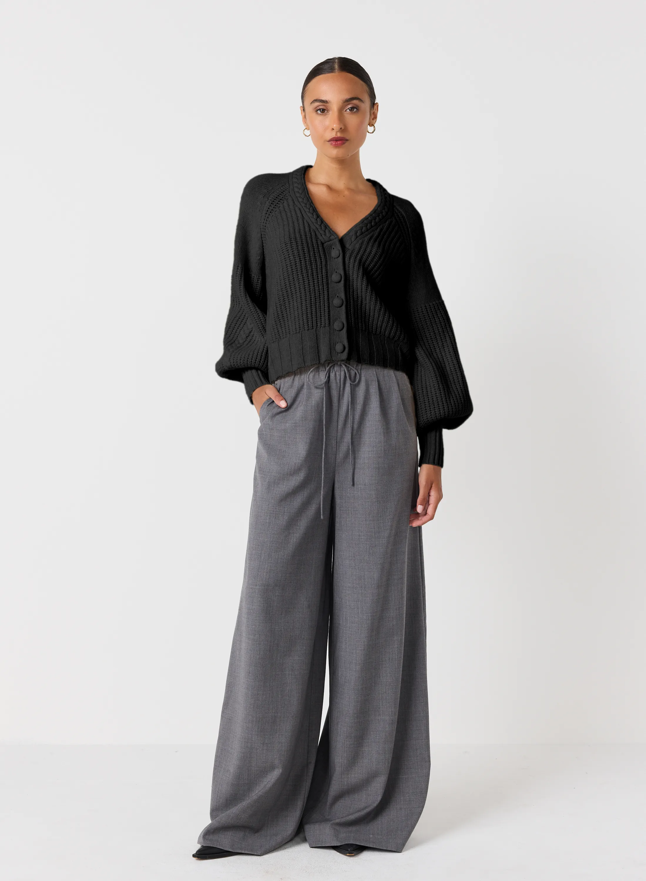 Bronwyn Wool Knit Cardigan | Black | Restock