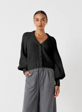 Bronwyn Wool Knit Cardigan | Black | Restock