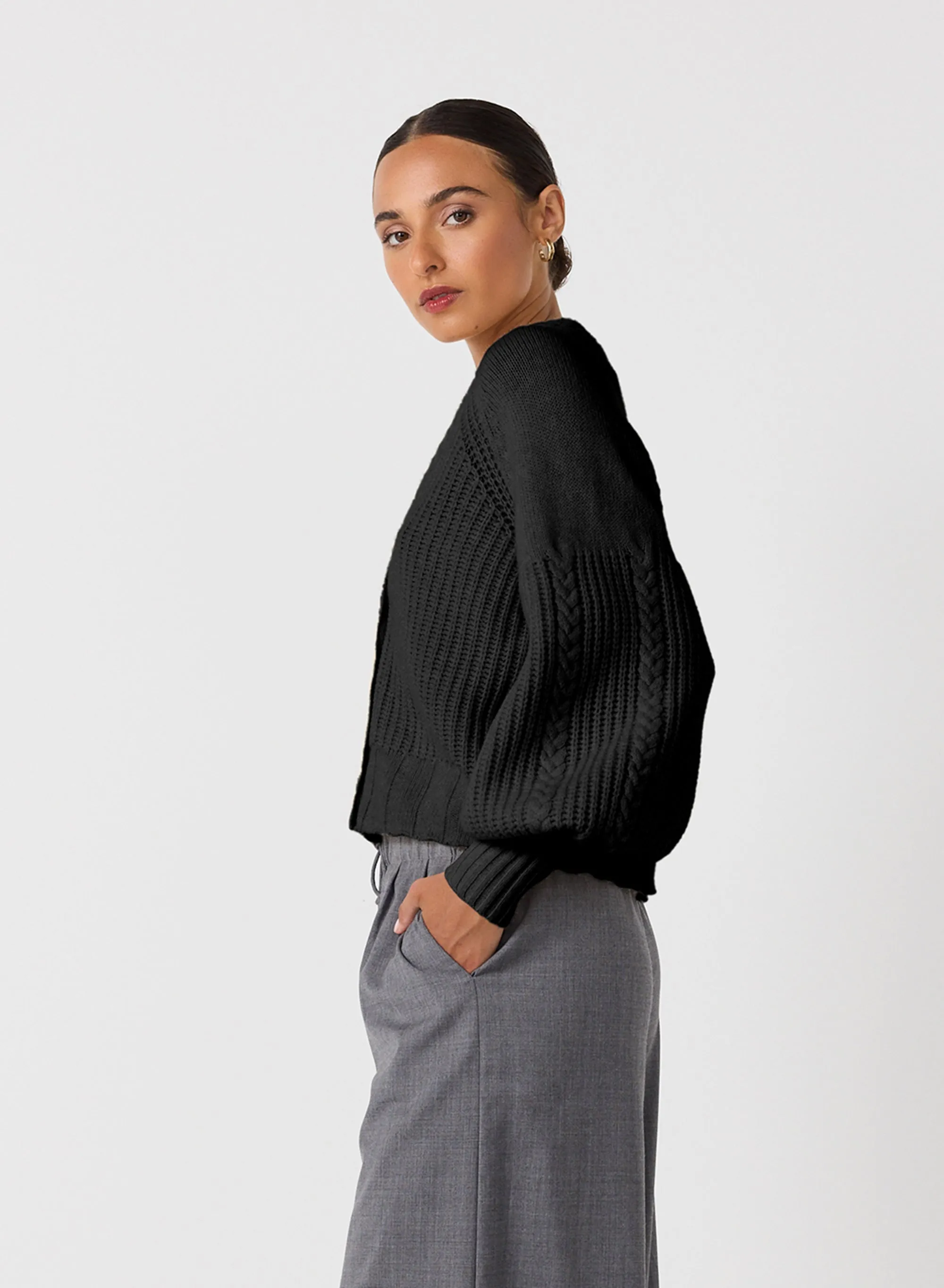 Bronwyn Wool Knit Cardigan | Black | Restock