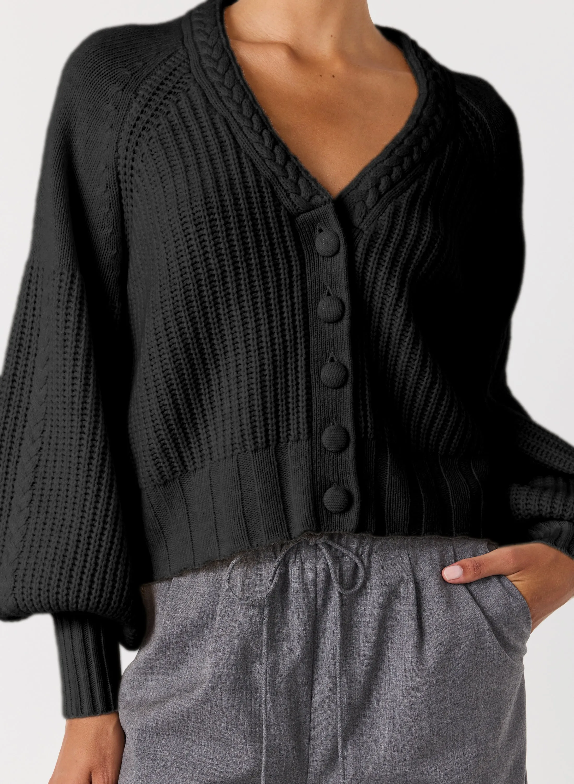 Bronwyn Wool Knit Cardigan | Black | Restock