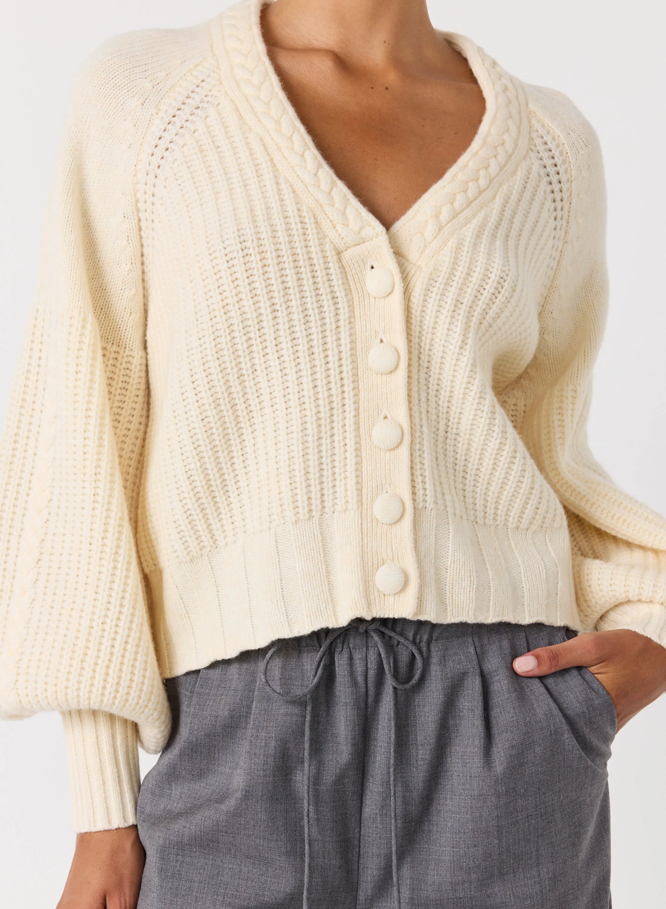 Bronwyn Wool Knit Cardigan | Cream | Restock