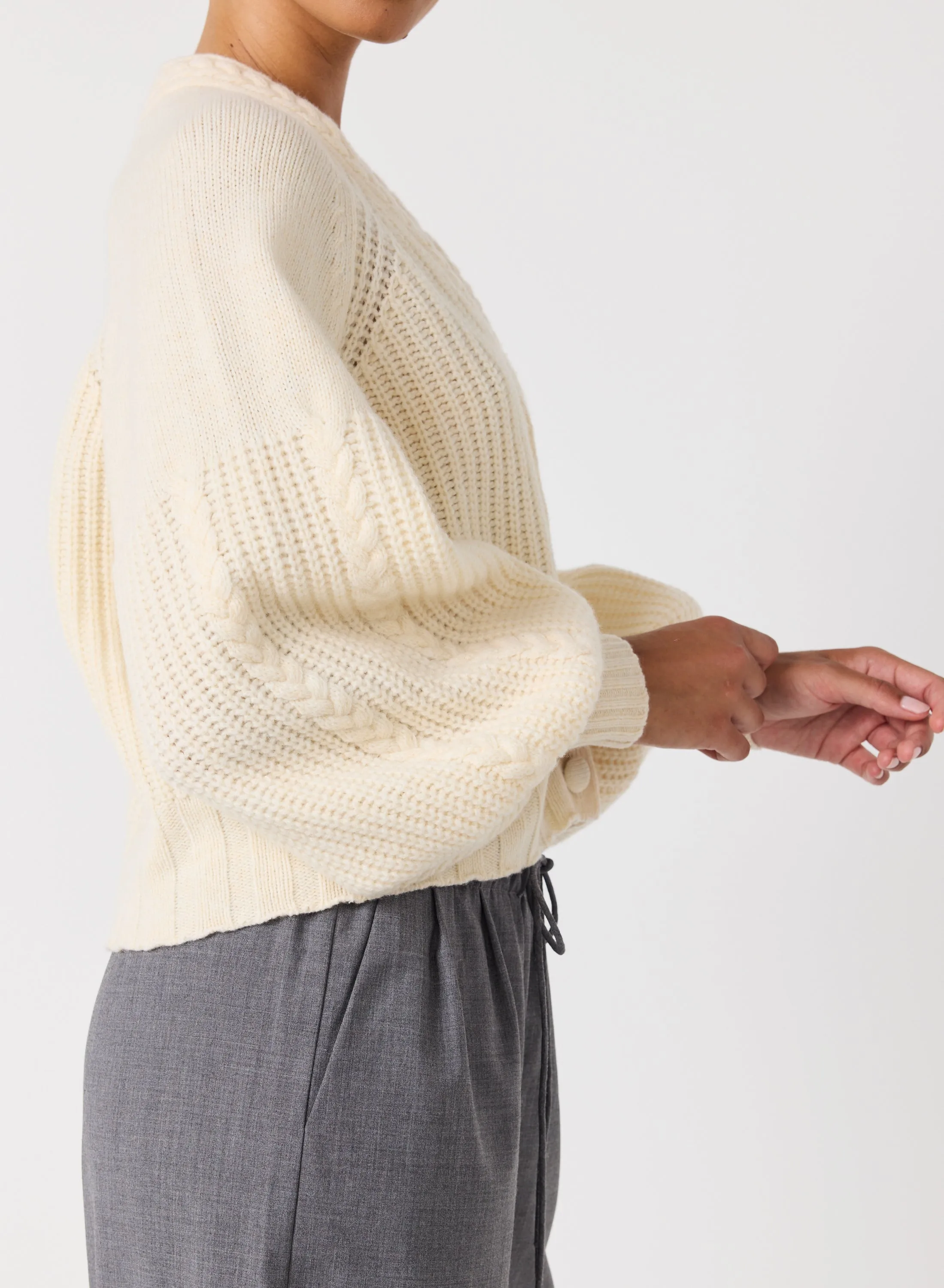 Bronwyn Wool Knit Cardigan | Cream | Restock