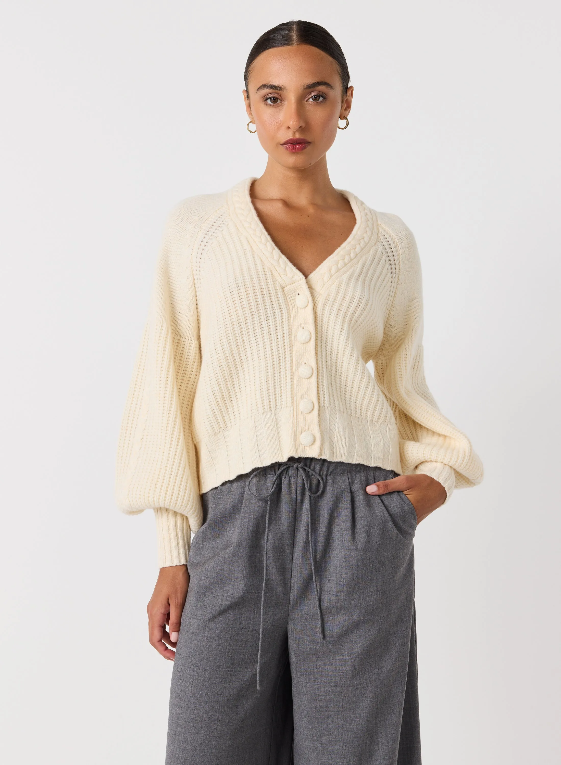 Bronwyn Wool Knit Cardigan | Cream | Restock
