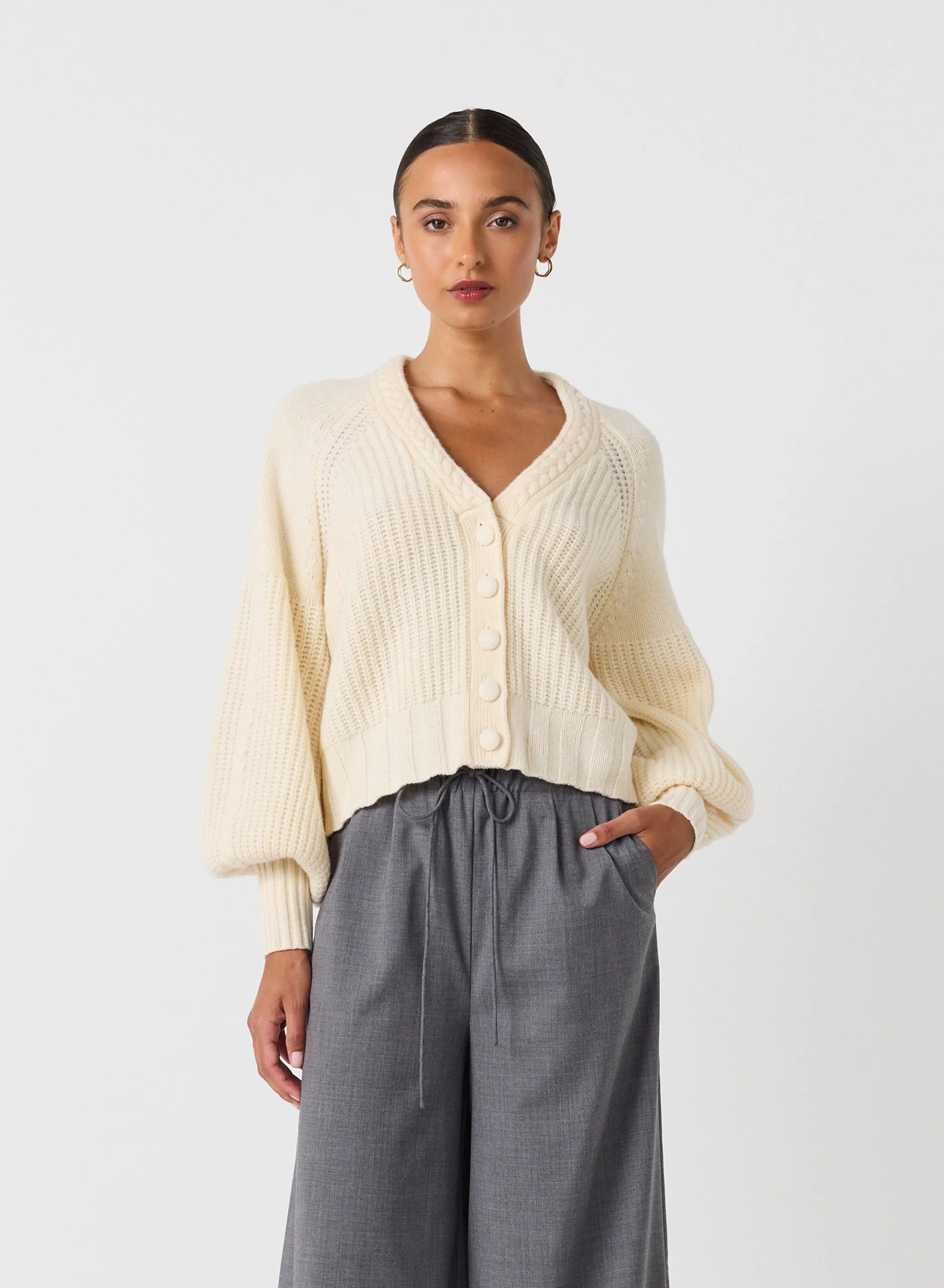 Bronwyn Wool Knit Cardigan | Cream | Restock