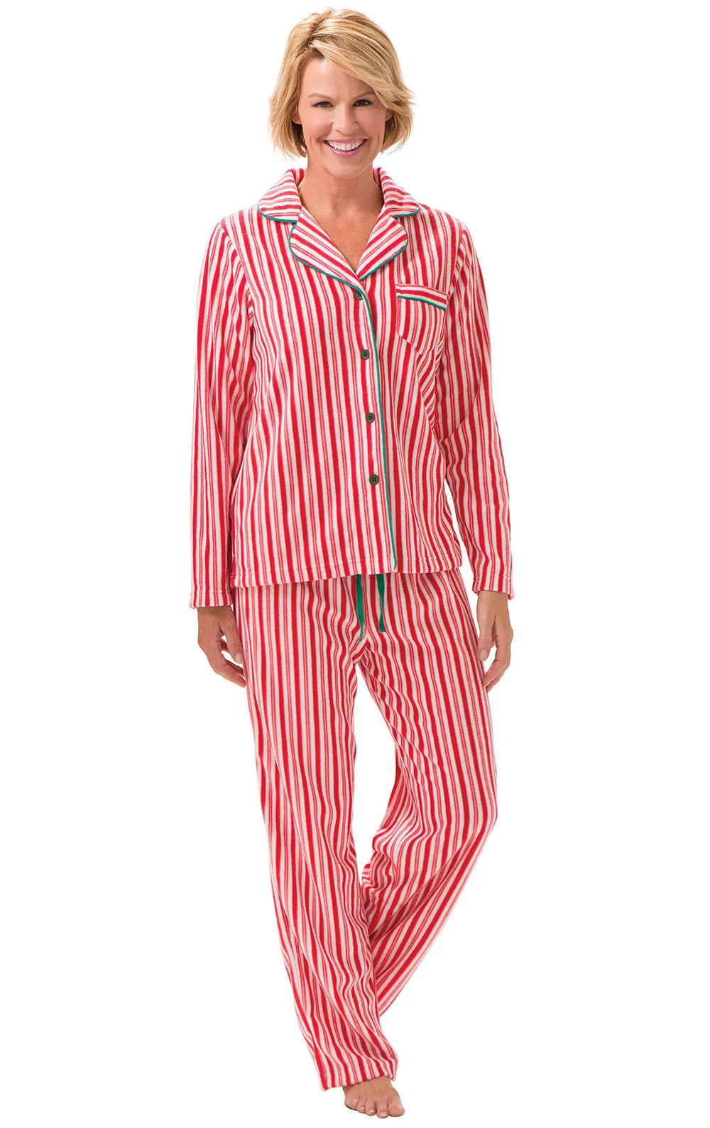 Candy Cane Fleece Couples Matching Pajamas