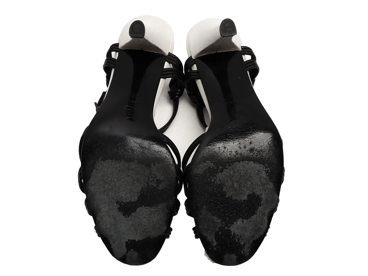 Chanel White and Black Woven Slingback T-Strap Sandals