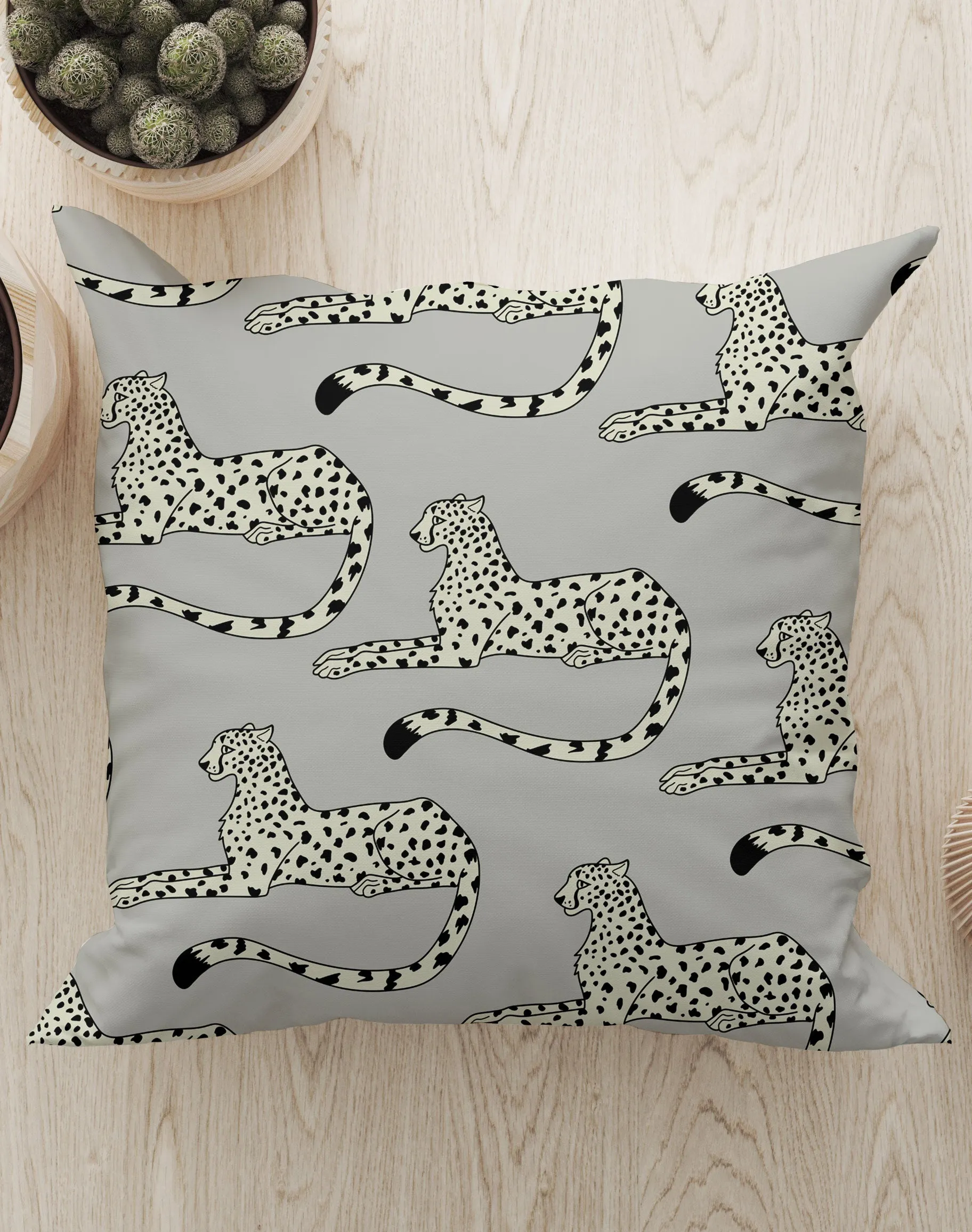 Cheetah Print Square Cushion (Snow)