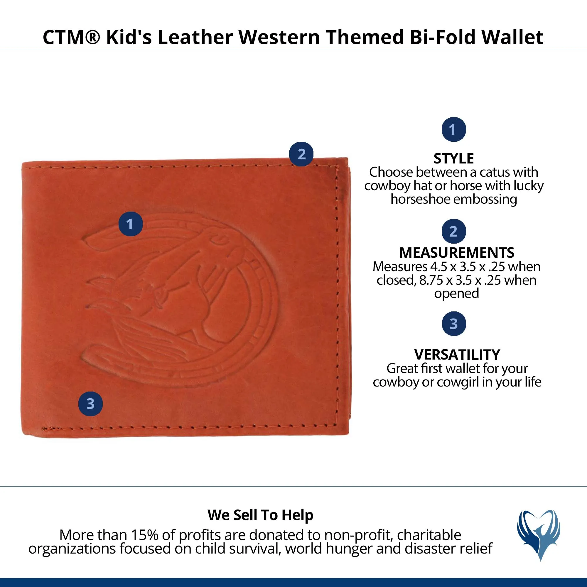 CTM® Kid's Leather Western Themed Bi-Fold Wallet