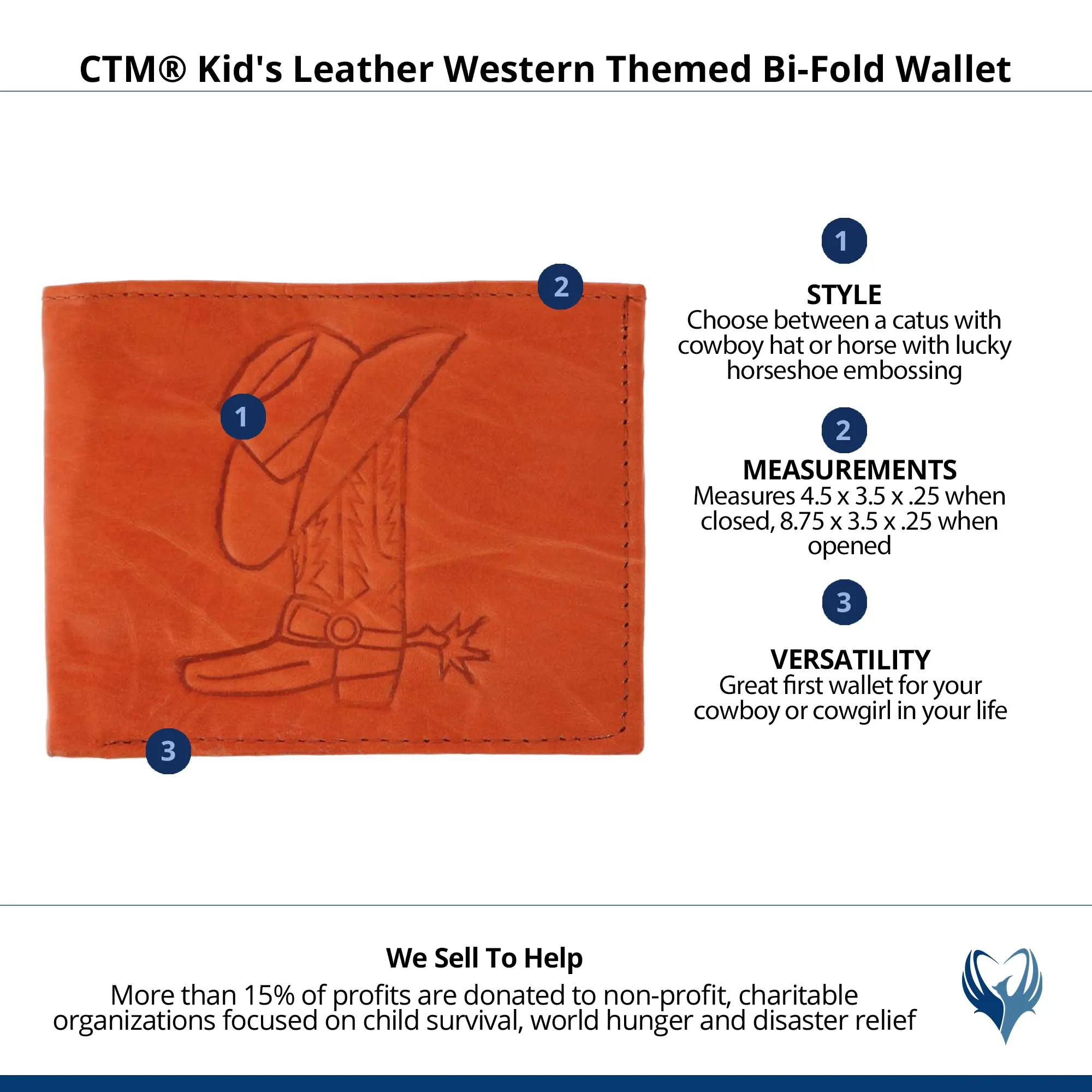 CTM® Kid's Leather Western Themed Bi-Fold Wallet