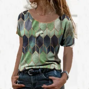 DressBetty - Fashion Women Vintage Blouses Shirt Women Elegant Round-neck Patchwork Retro Print Short Sleeves Shirt Warm Shirt Blouse Tops