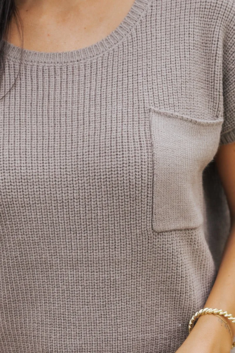 Essential Ribbed Short Sleeve Sweater - Grey - FINAL SALE