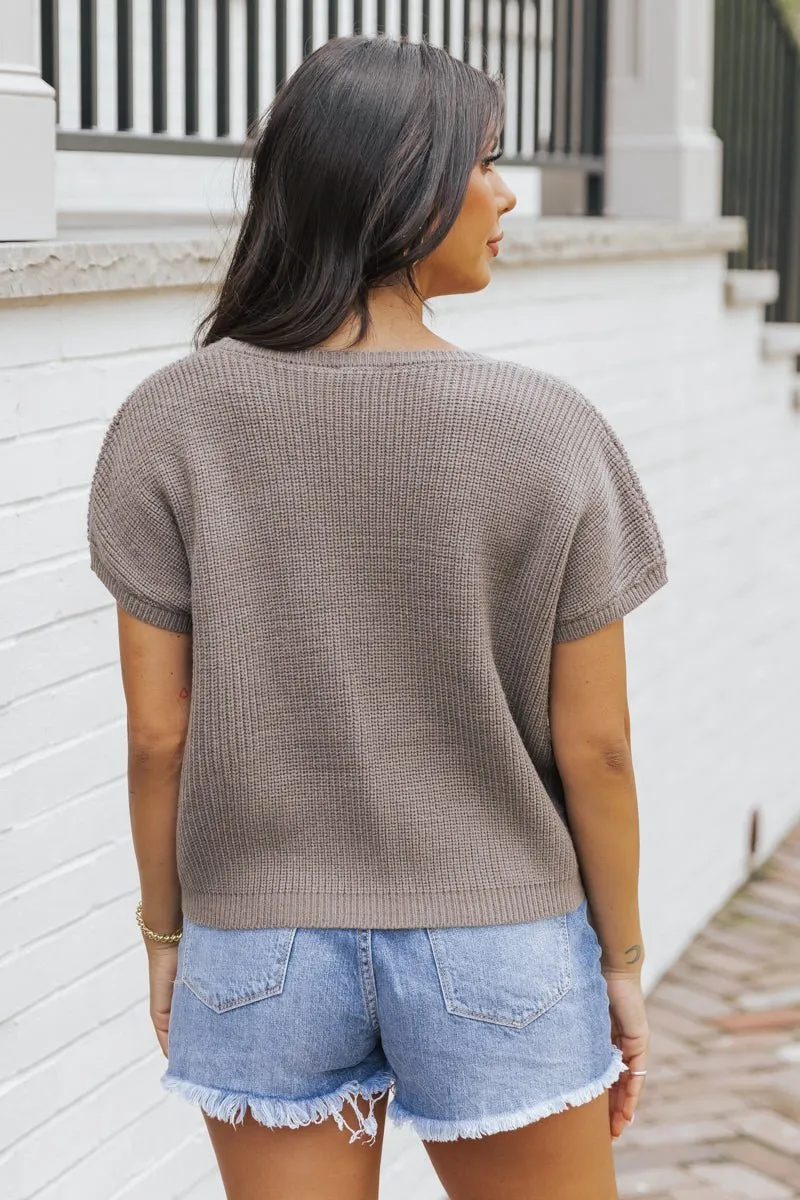 Essential Ribbed Short Sleeve Sweater - Grey - FINAL SALE