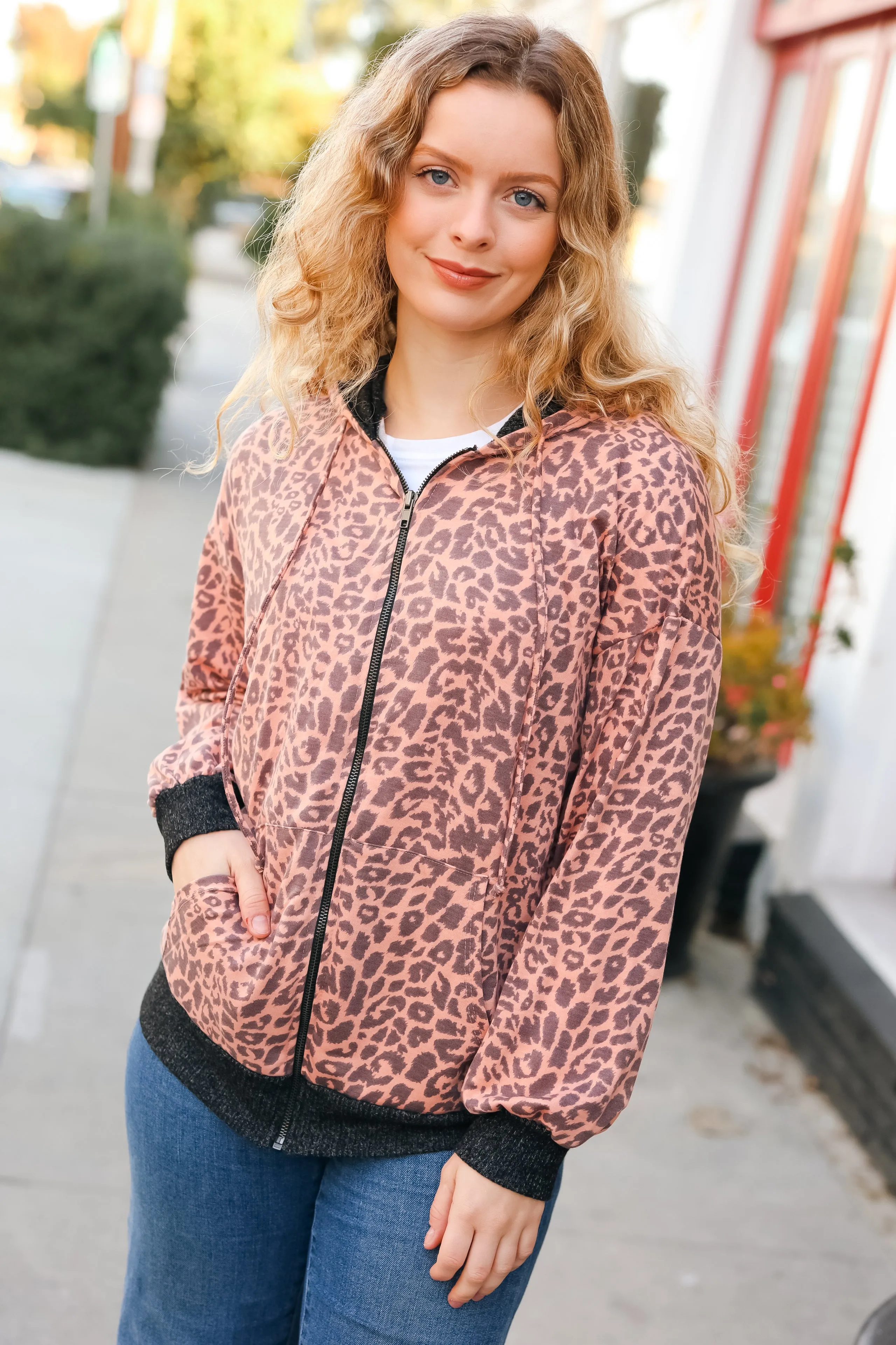 Feeling Bold Animal Print French Terry Zip Up Hoodie (Open Pack)