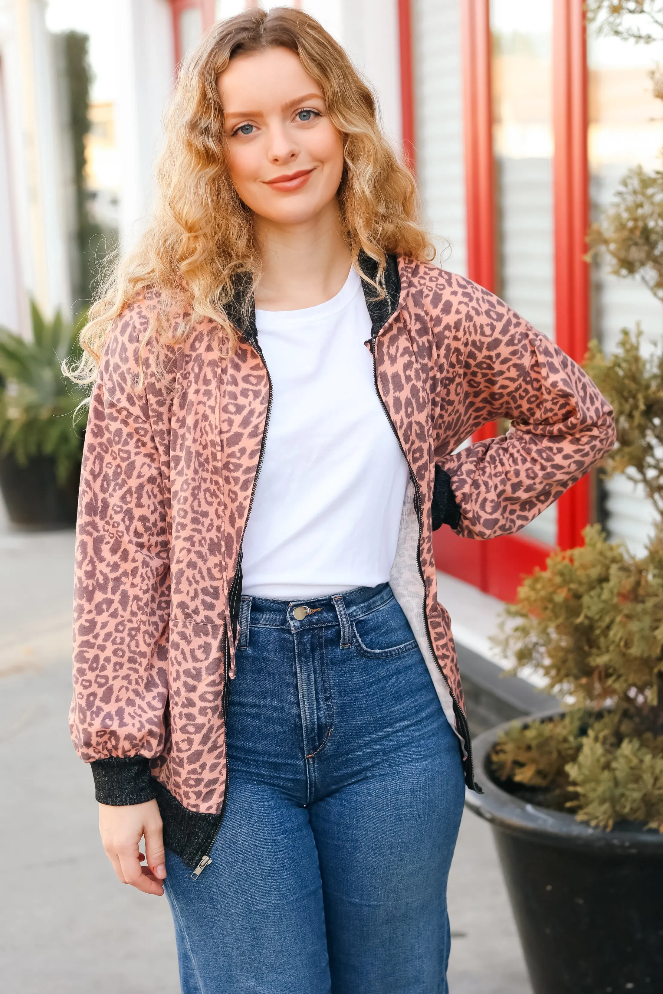 Feeling Bold Animal Print French Terry Zip Up Hoodie (Open Pack)