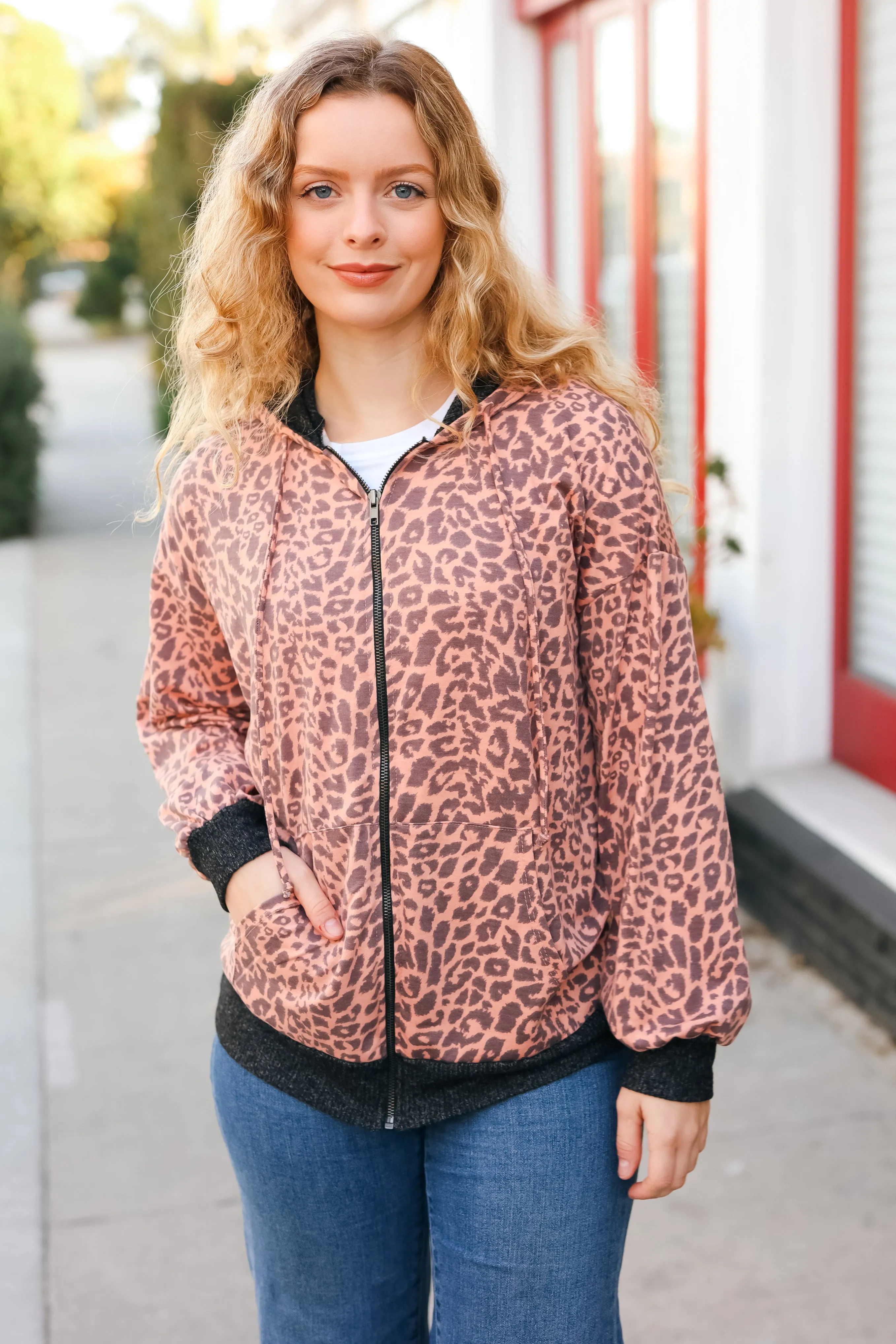 Feeling Bold Animal Print French Terry Zip Up Hoodie (Open Pack)