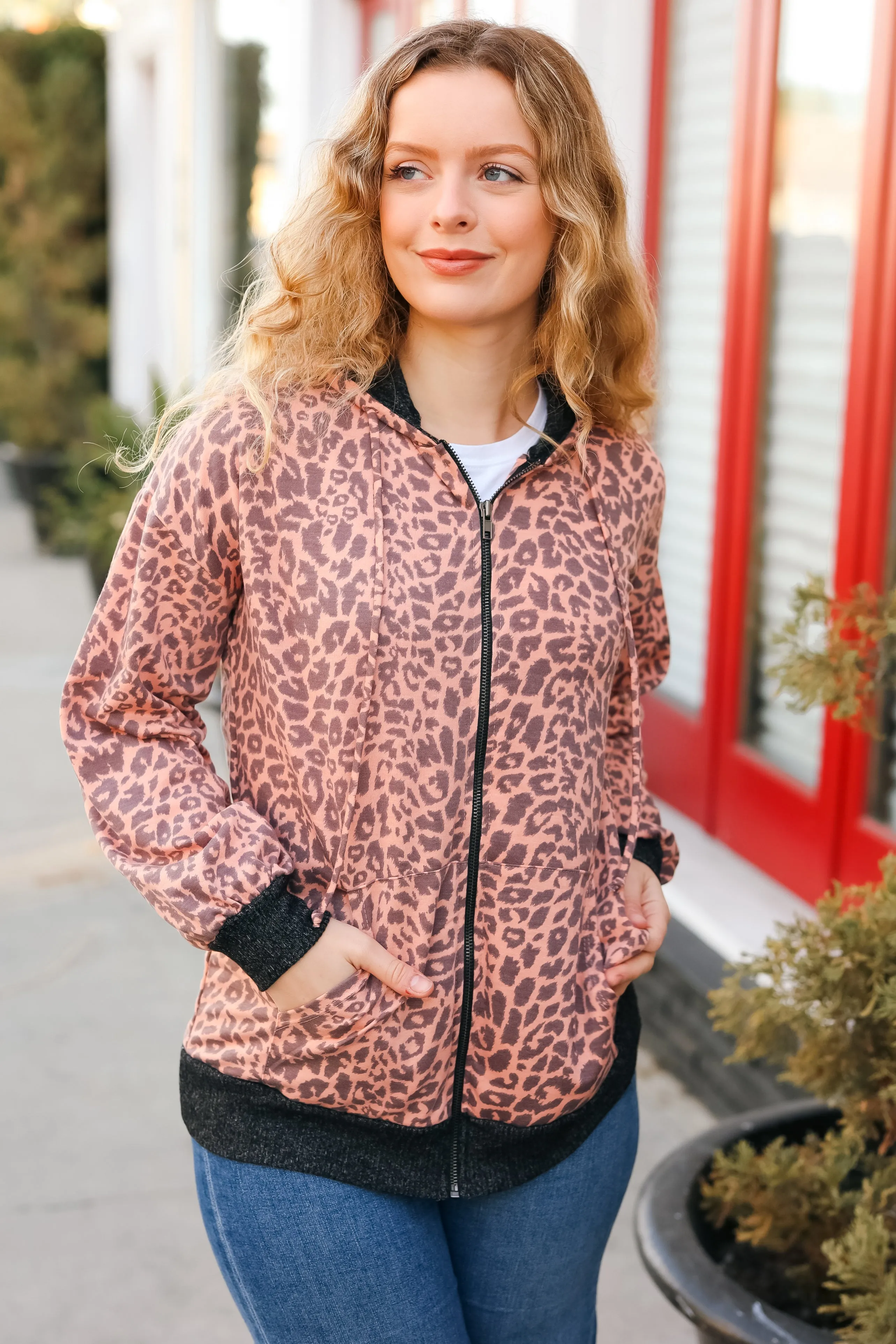 Feeling Bold Animal Print French Terry Zip Up Hoodie (Open Pack)