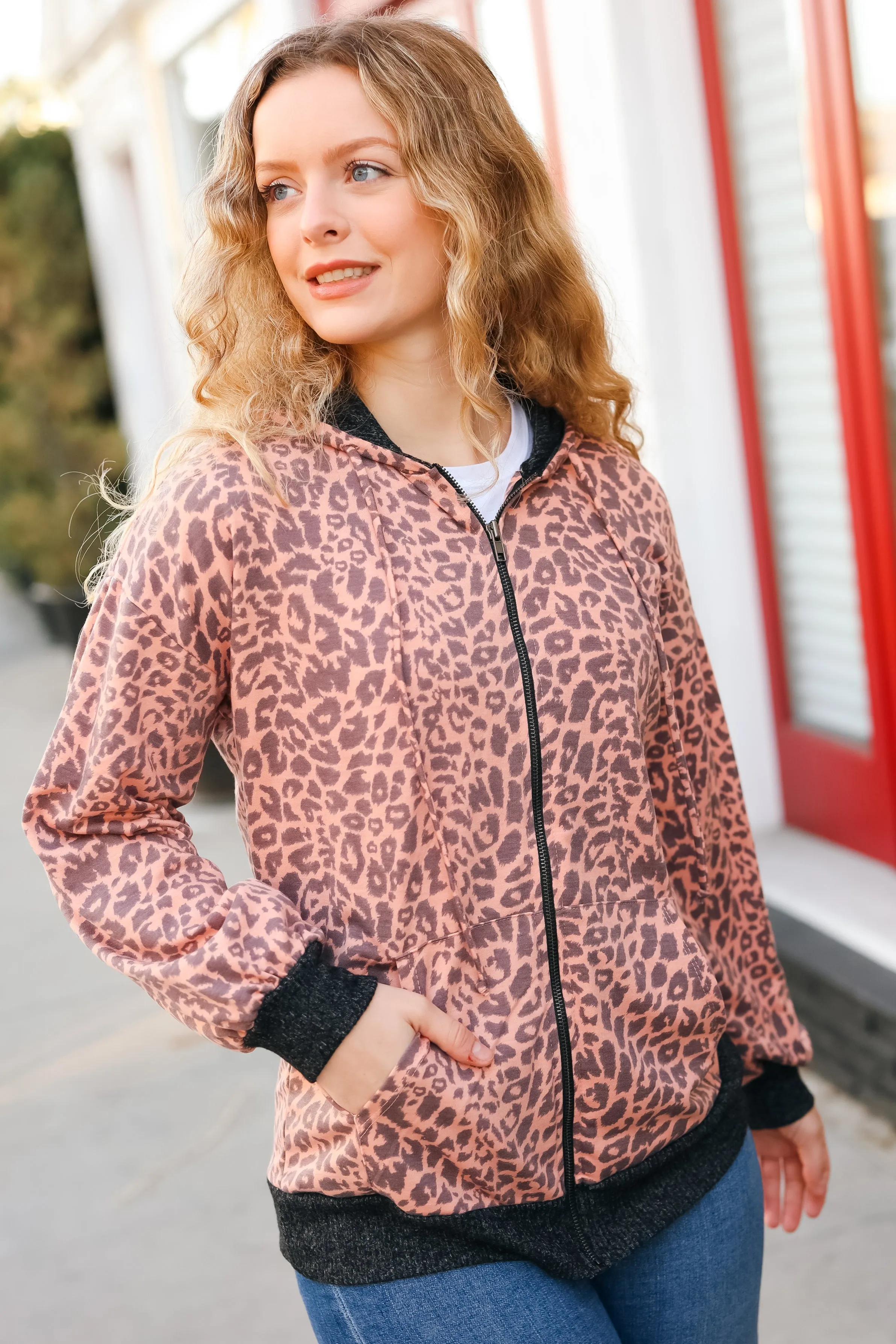 Feeling Bold Animal Print French Terry Zip Up Hoodie (Open Pack)