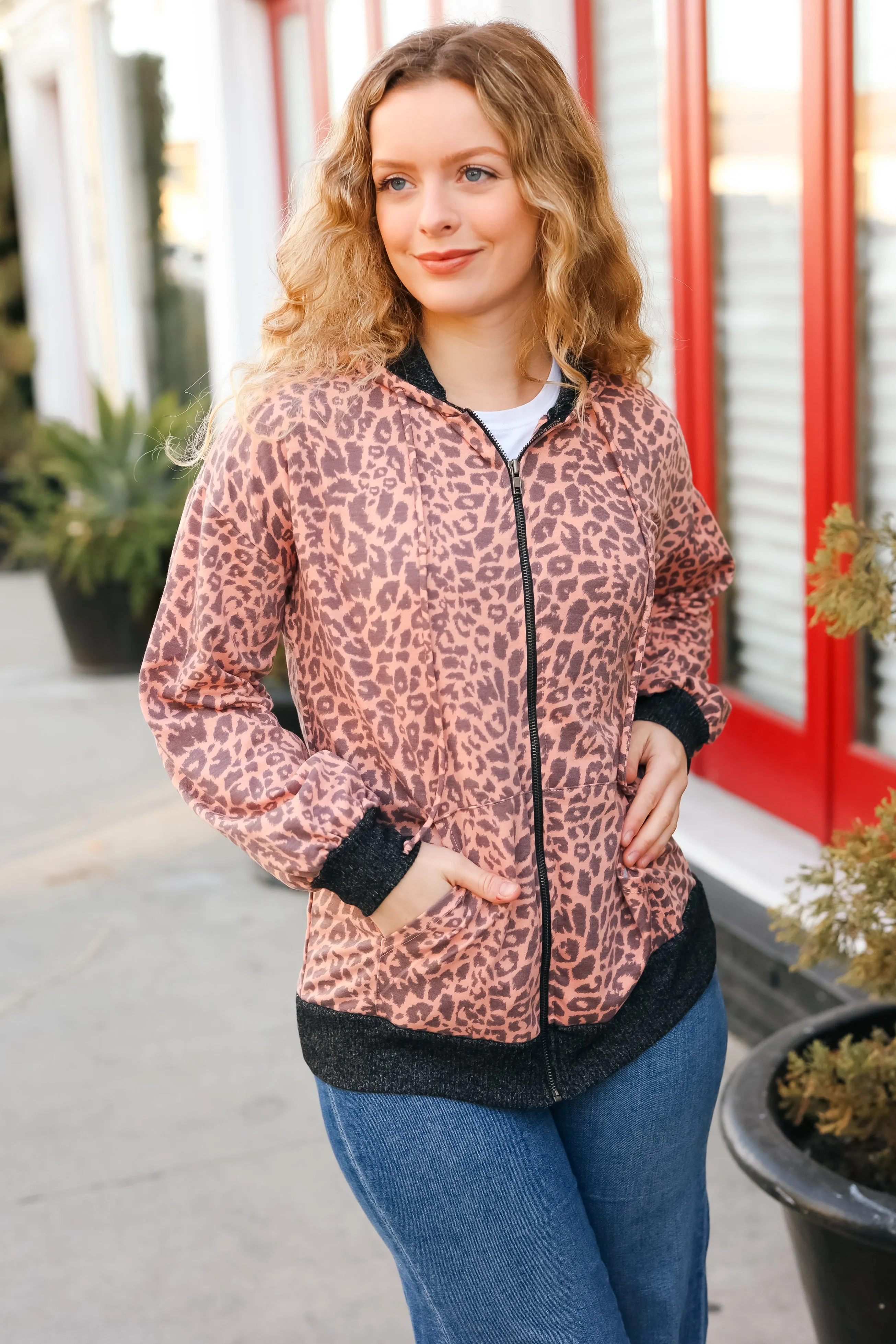 Feeling Bold Animal Print French Terry Zip Up Hoodie (Open Pack)