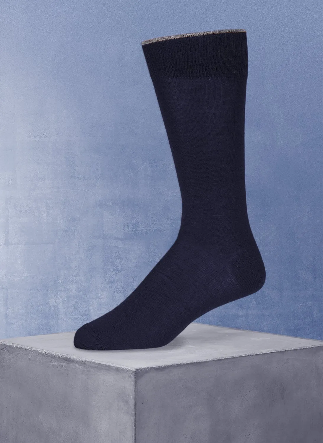 Flat Knit Merino Wool Sock in Navy